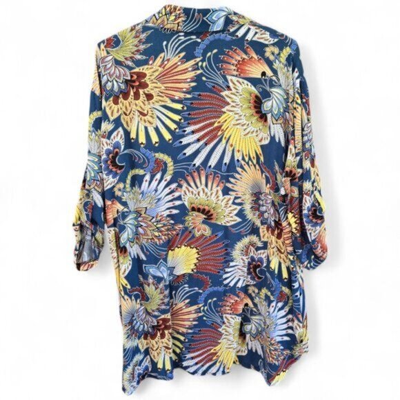 Ekouaer Womens Floral Button-Down Blouse 3/4 Sleeves Lightweight Casual Top Boho - Picture 2 of 6